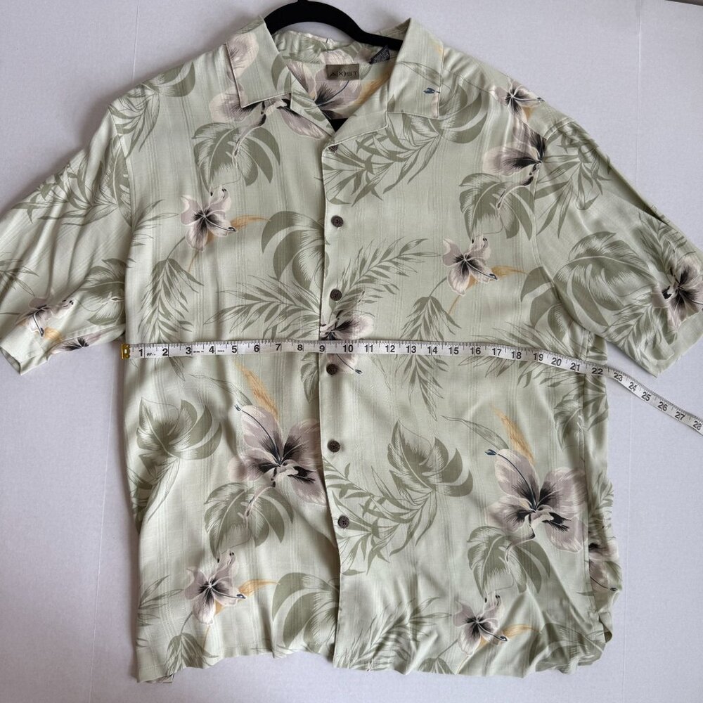 A|XIST 100% Silk Hawaiian Floral Shirt – Sage Green‎ Size L